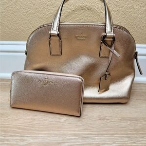 kate spade Metallic Rose Gold Dome Satchel with Matching Wallet